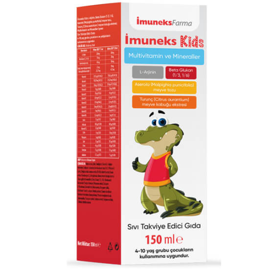 İmuneks Kids multivitamin mineral şurup 150 ml L-Arjinin 500 mg Vitamin C 210 mg beta glukan ve çinko içerir- 1