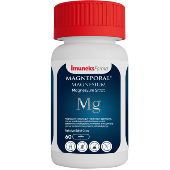 İmuneks Magneporal 60 Tablet magnezyum sitrat 200 mg 60 tablet laktoz glüten içermez gıda takviyesi kutusu- 1