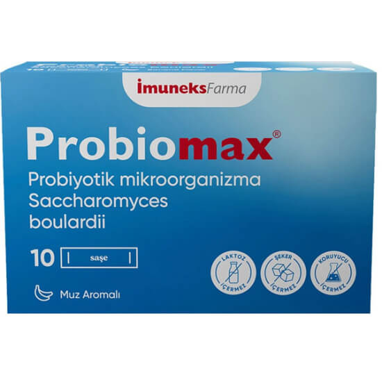 İmuneks Probiomax Probiyotik 10 saşe toz, Saccharomyces boulardii 5x10⁹ kob, suda çözünen takviye edici gıda- 1