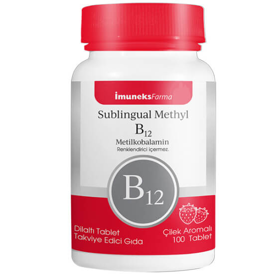 İmuneks Sublingual Methyl B12 1000 µg 100 tablet dilaltı metilkobalamin B12 takviyesi çilek aromalı glutensiz renklendiricisiz- 1