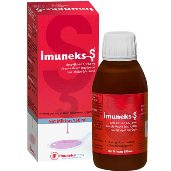 İmuneks Şurup 150 ml beta glukan 1,3/1,6 10 mg ve aserola meyve tozu 450 mg içeren portakal aromalı şurup- 1