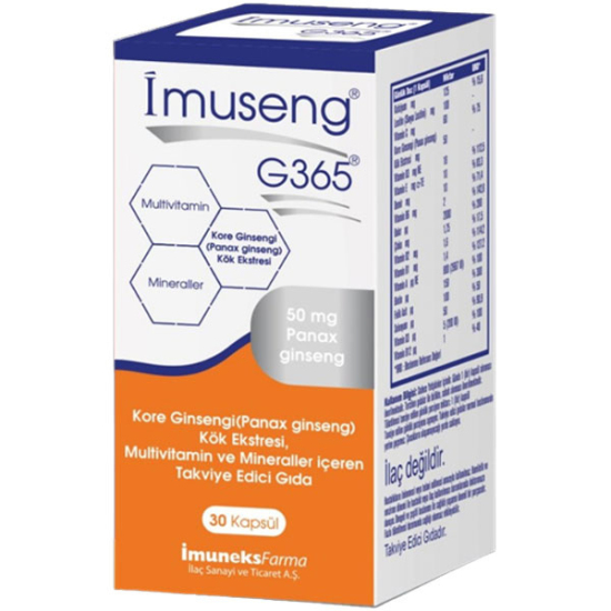 İmuseng G365 30 kapsül multivitamin ginseng takviyesi B12 D3 C vitaminleri demir çinko selenyum içeren kutu- 1