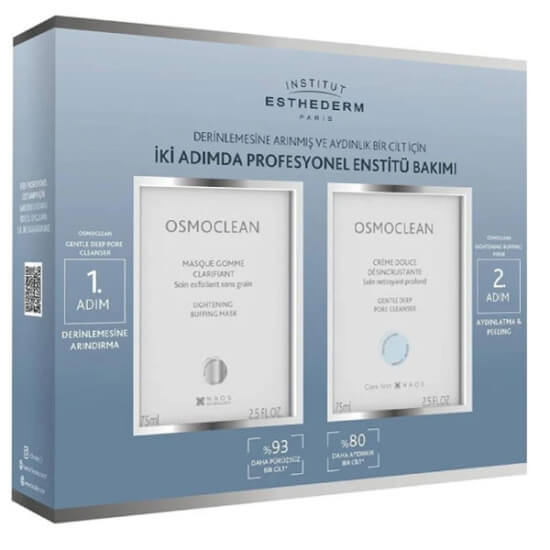 Institut Esthederm Osmoclean bakım kiti 2x75 ml gözenek temizleyici Gentle Deep Pore Cleanser ve Lightening Buffing Mask- 1