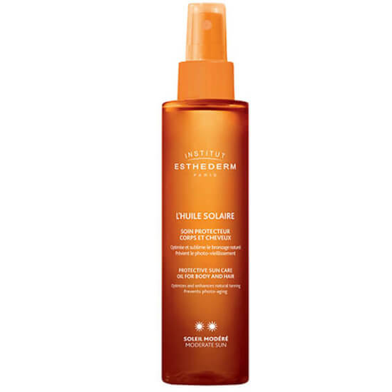 Institut Esthederm Sun Oil Moderate Sun 150 ml saç ve vücut için bronzlaştırıcı güneş yağı UVA UVB koruma Adaptasun- 1