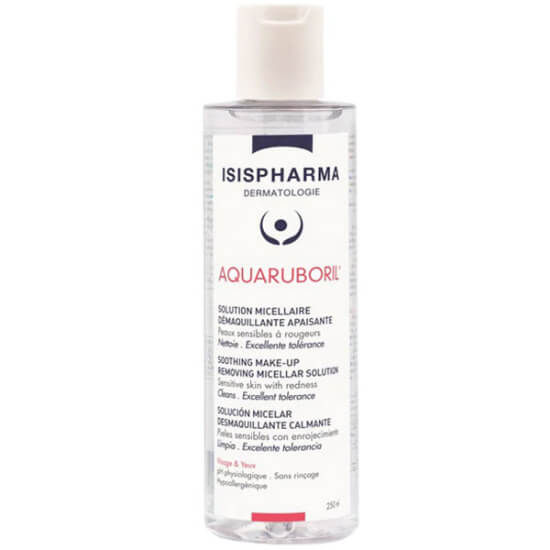 Isispharma Aquaruboril 250 ml temizleme suyu hassas ve rozaseye eğilimli ciltler için sabunsuz köpürmeyen- 1
