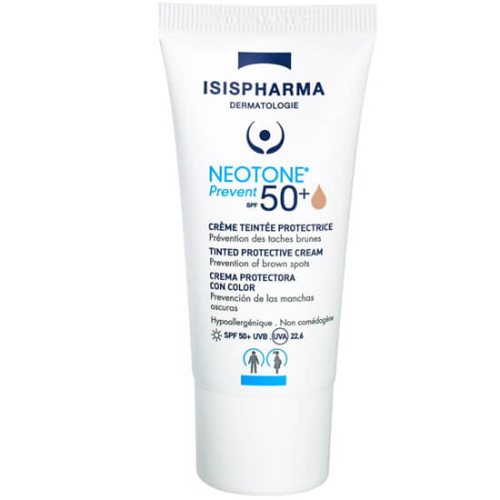 Isispharma Neotone Prevent Tinted SPF50 30 ml renkli kapatıcı güneş koruyucu, hassas cilt, yüz boyun aydınlatıcı- 1
