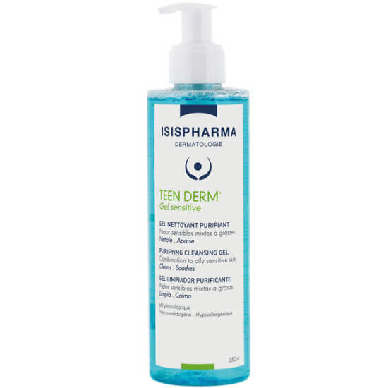 Isispharma Teen Derm Gel Sensitive 250 ml yüz temizleme jeli hassas karma yağlı cilt paraben sabunsuz nonkomedojenik- 1