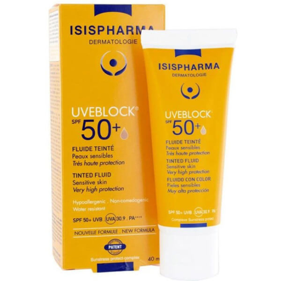 Isispharma Uveblock Dry Touch SPF 50 Medium Tinted 40 ml renkli güneş kremi UVA UVB koruma yağsız hafif matlaştırıcı- 1