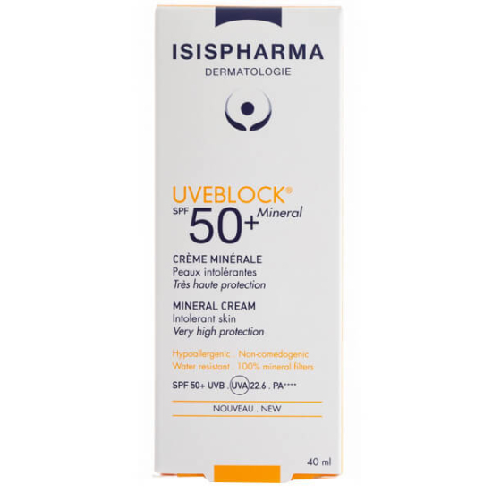 Isispharma Uveblock Mineral SPF 50 40 ml %100 mineral filtreli kokusuz parfümsüz hassas ciltlere uygun güneş kremi- 1
