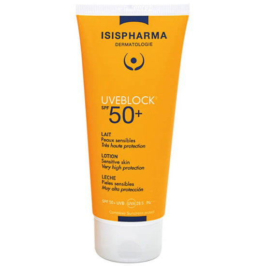 Isispharma Uveblock SPF 50+ güneş koruyucu losyon 100 ml, hassas ciltler için, suya dayanıklı UVA UVB koruma- 1