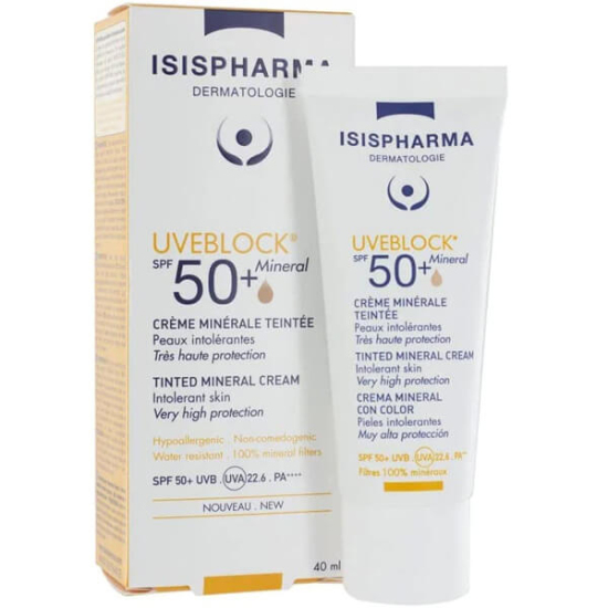 Isispharma Uveblock SPF50+ Mineral Tinted 40 ml renkli mineral filtreli güneş kremi parfümsüz hassas ciltler için- 1