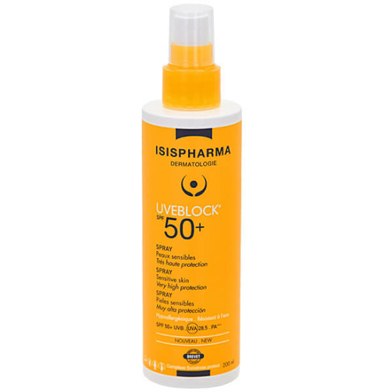 Isispharma Uveblock Spray SPF50 200 ml güneş koruyucu sprey, UVA UVB koruma, yüz ve vücut, komedojenik değil- 1