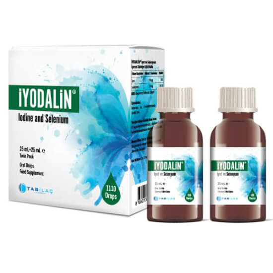 İyodalin İyot ve Selenyum damla 25+25 ml damlalık takviye edici gıda 1 damla 150 µg iyot 10 µg selenyum- 1