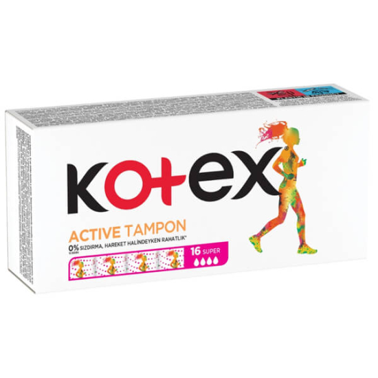 Kotex Active Süper tampon 16 adet hijyenik koruma pratik kullanım güvenli deneyim kadın hijyen ürünü paket- 1