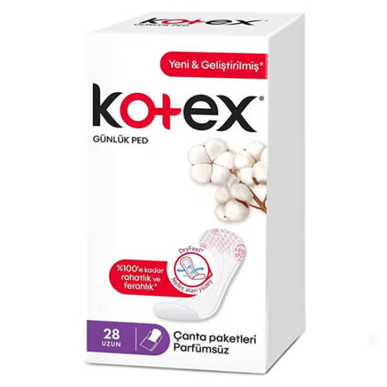 Kotex Günlük Ped Uzun 28 adet paket günlük kullanım için uzun ince hijyenik ped tekli paketli ürün görseli- 1