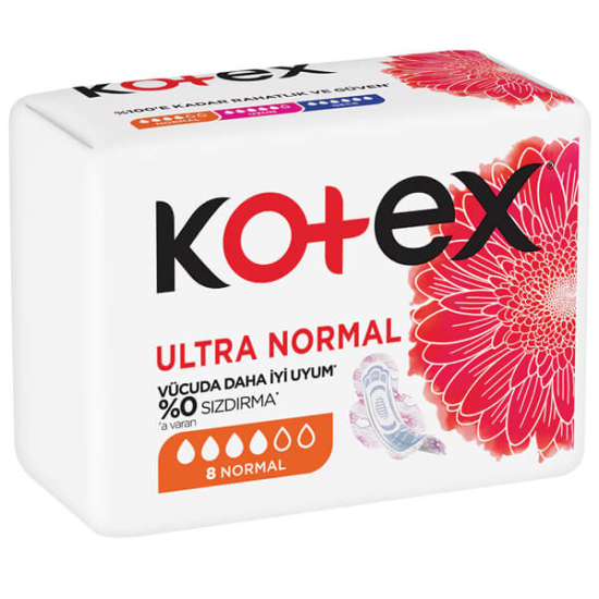 Kotex Ultra Kanatlı Normal ped 8 adet paket, ultra ince kanatlı hijyenik kadın pedi, günlük koruma ve rahatlık- 1