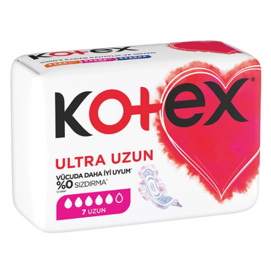 Kotex Ultra Uzun pamuksu yüzey kadın pedi 7 adet, uzun form günlük kullanım, emici koruma ped paketi- 1