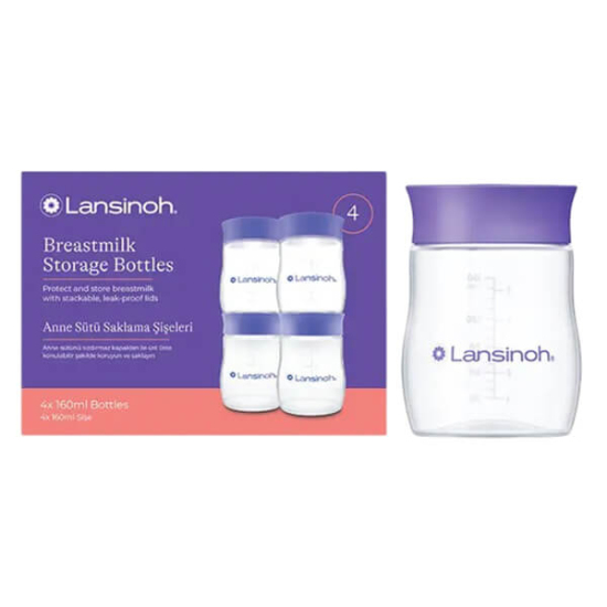 Lansinoh anne sütü saklama şişesi 4lü set 160 ml sızdırmaz kapaklı dereceli BPA içermeyen saklama şişeleri- 1