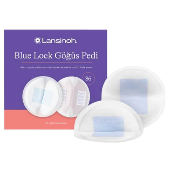 Lansinoh Blue Lock göğüs pedi 36 adet, süper emici polimer, ince tasarım, sızıntı koruması, tekli paketli- 1