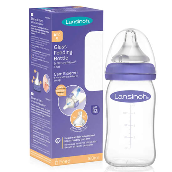 Lansinoh cam biberon 160 ml, dayanıklı güvenli cam gövde, beslenme biberonu, bebek için pratik kullanım- 1