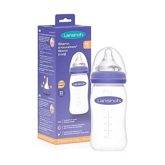 Lansinoh Natural Wave biberon 240 ml sağılmış anne sütüne uygun BPA ve BPS içermeyen bebek biberonu- 1