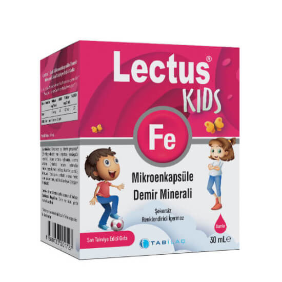 Lectus Kids Mikroenkapsule Demir 30 ml damla, 1 ml’de 8,5 mg Lipofer demir içeren sıvı gıda takviyesi- 1