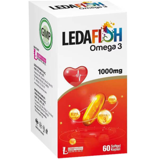Ledafish Omega 3 1000 mg balık yağı takviyesi 60 softgel kapsül, orijinal kutu ambalaj ürün görseli- 1