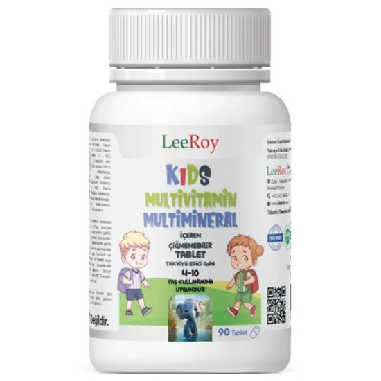 Leeroy Kids Multivitamin Multimineral 90 tablet çocuklar için multivitamin ve multimineral gıda takviyesi kutu görseli- 1