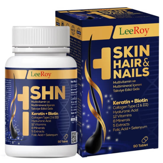 Leeroy Skin Hair Nails 90 tablet saç cilt tırnak için multivitamin ve mineral destekli gıda takviyesi ürün kutusu- 1