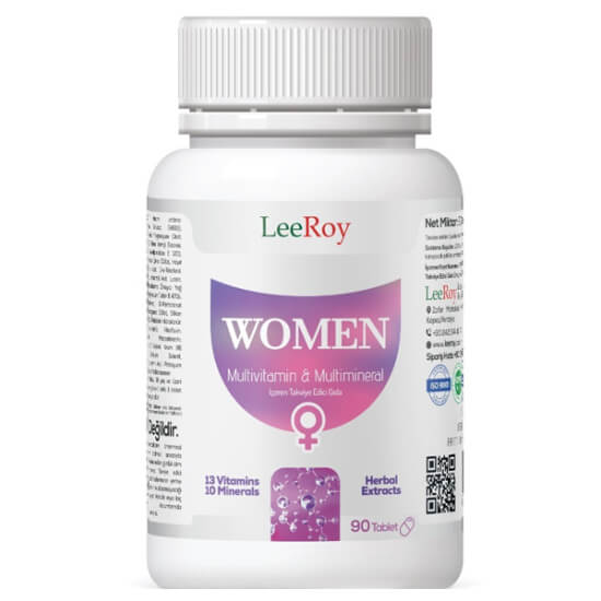 Leeroy Women Multivitamin Multimineral 90 tablet kadınlara özel multivitamin multimineral gıda takviyesi kutusu- 1