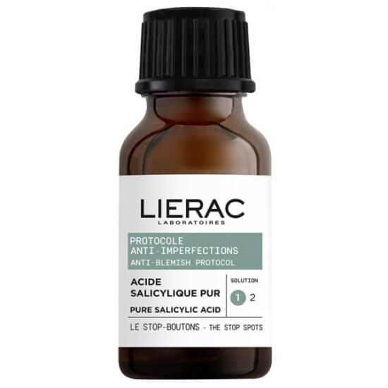Lierac Acide Salicylique Pur Le Stop Boutons 15 ml salisilik asitli sivilce karşıtı lokal yüz serumu şişe ve kutu- 1