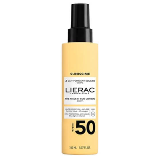 Lierac Sunissime güneş losyonu SPF 50 150 ml hafif eriyen doku hızlı emilir beyaz kalıntı bırakmaz tüm cilt tipleri- 1
