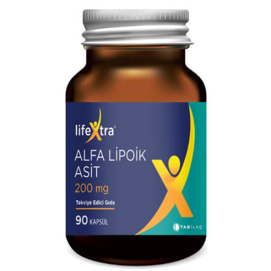 Lifextra Alfa Lipoik Asit 200 mg 90 kapsül bitkisel kapsül gıda takviyesi ürün kutusu ön yüz görseli- 1