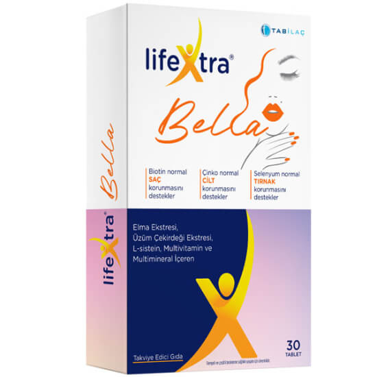 Lifextra Bella 30 tablet multivitamin mineral elma ekstresi 500 mg biotin 5000 µg çinko 15 mg vitamin C E B kompleksi- 1