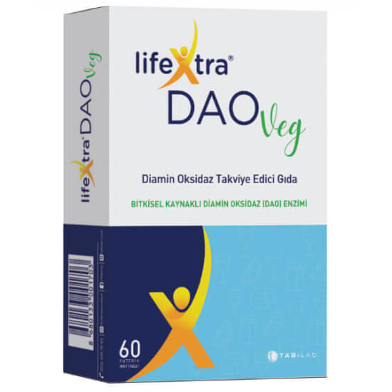 Lifextra Dao Veg 60 Tablet vegan enterik mini tablet 60 adet 0,3 mg DAO 4,2 mg bezelye filizi ekstresi 30.000 HDU- 1