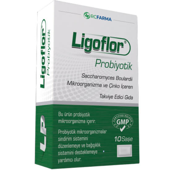 Ligoflor Probiyotik 10 saşe muz aromalı toz, saşe başına 5 milyar CFU Saccharomyces boulardii ve 5 mg çinko- 1