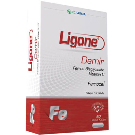 Ligone Demir 60 kapsül bitkisel kapsül takviyesi 17 mg demir ferröz bisglisinat ve 60 mg C vitamini- 1