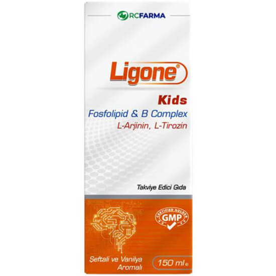 Ligone Kids Fosfolipid ve B Complex Şurup 150 ml vanilya şeftali aromalı L-arjinin 250 mg L-tirozin 100 mg D3- 1