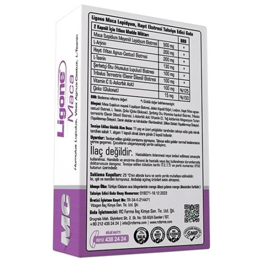 Ligone Maca 60 kapsül bitkisel takviye, 500 mg maca, 200 mg L-arjinin, hayıt, C vitamini ve çinko içeriği- 2