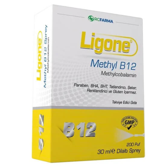 Ligone Methyl B12 metilkobalamin dilaltı sprey 30 ml vişne aromalı, 1 puf 500 mcg B12, 200 puf- 1