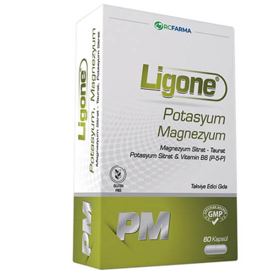 Ligone Potasyum Magnezyum 60 kapsül magnezyum sitrat taurat 200 mg potasyum sitrat 90 mg B6 vitamini 6 mg- 1