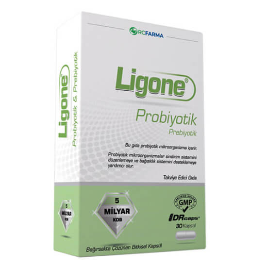 Ligone Probiyotik 30 kapsül DRCaps bitkisel form, 11 suş, 5 milyar CFU liyofilize probiyotik ve 625 mg inülin- 1