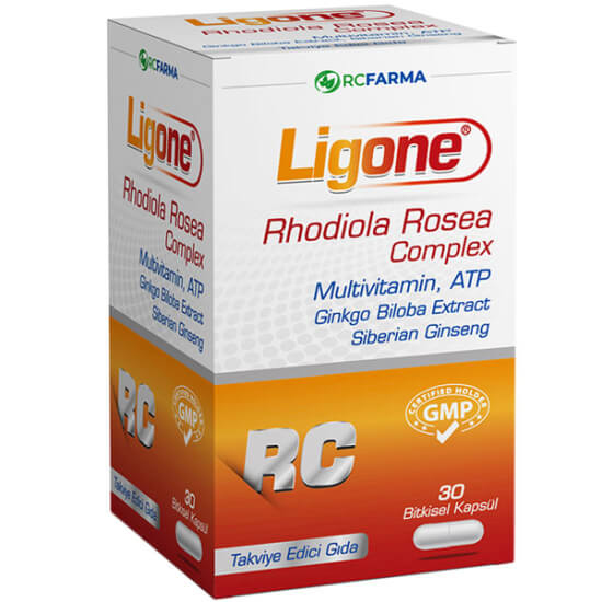 Ligone Rhodiola Rosea Complex 30 bitkisel kapsül 200 mg rhodiola, 60 mg ginkgo biloba, C vitamini magnezyum- 1