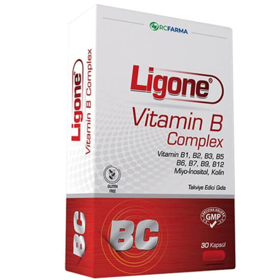 Ligone Vitamin B Complex 30 bitkisel kapsül, B1 B2 B3 B5 B6 B12 folat biotin içerikli takviye edici gıda- 1