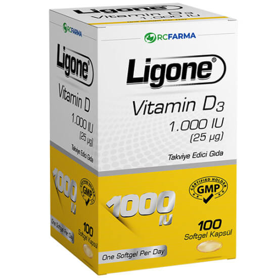 Ligone Vitamin D3 1000 IU softgel 100 kapsül şişe kutu, kolekalsiferol D3 vitamini takviyesi, 11 yaş+ kullanım- 1