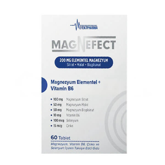  Magnefect 200 mg Elementel Magnezyum ve Vitamin B6 60 Tablet - 1