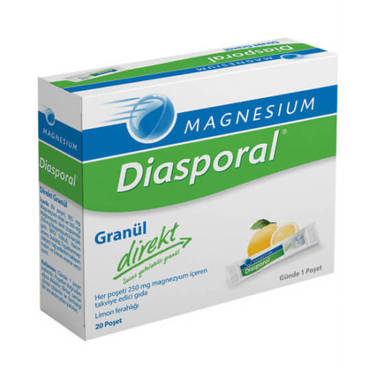 Magnesium Diasporal Direkt 20 poşet magnezyum takviyesi 250 mg magnezyum içerir magnezyum sitrat ve oksit- 1