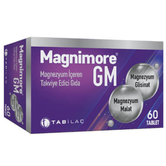 Magnimore GM 60 Tablet magnezyum takviyesi 60 tablet magnezyum bisglisinat 709,48 mg magnezyum malat 643,4 mg- 1