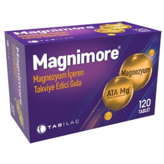 Magnimore Magnezyum Taurat 120 tablet takviye edici gıda kutusu ATA-Mg 919,5 mg 57 mg elementel magnezyum- 1