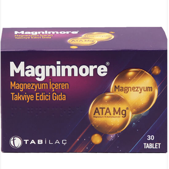 Magnimore Plus 30 tablet kutusu, üçlü magnezyum 105 mg ATA-Mg 35 mg malat 35 mg bisglisinat 35 mg takviye- 1